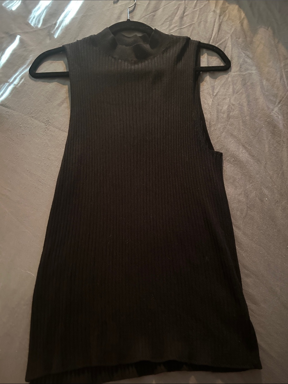 Bar III Black Ribbed Sleeveless Mock Neck Tank